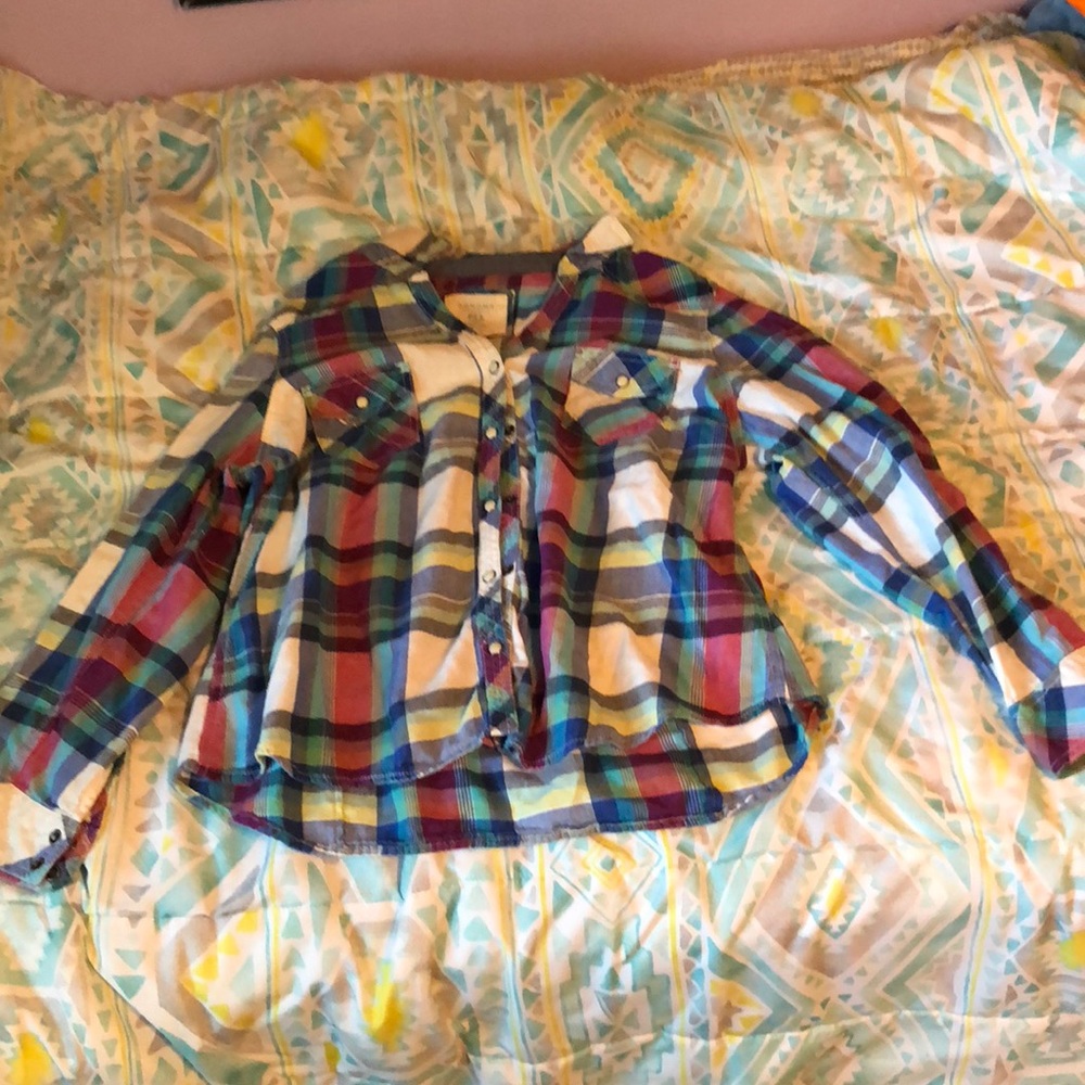 Flannel button down top